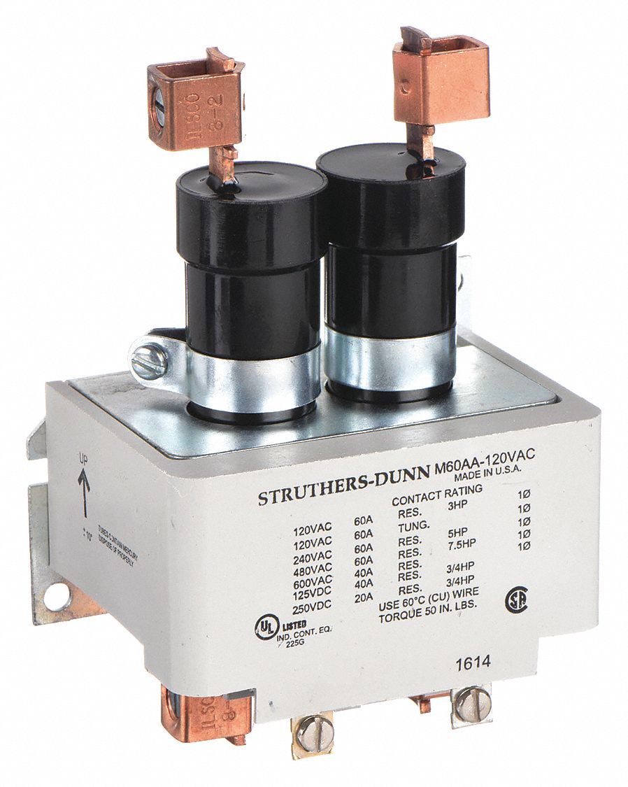 Mercury Displacement Contactor: 120V AC, 60 A Full Load Current - Resistive, 2 Poles
