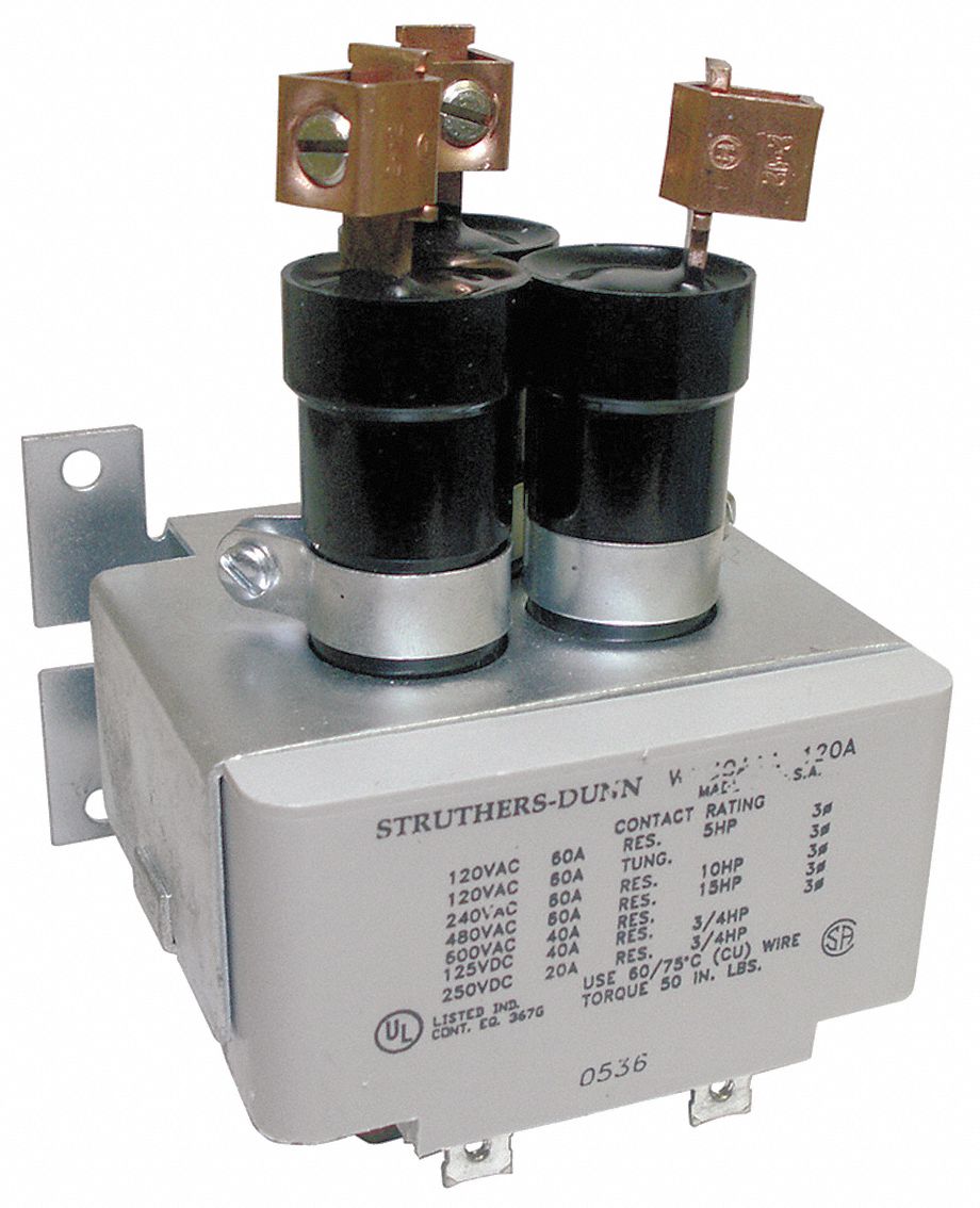 Mercury Displacement Contactor: 120V AC, 60 A Contact Amp Rating (Resistive), 3.39 in Dp, 4.98 in Ht