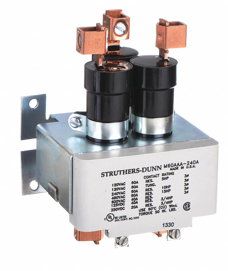 Mercury Displacement Contactor: 240V AC, 60 A Full Load Current - Resistive, 3 Poles