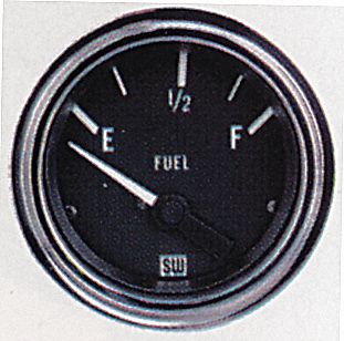 DELUXE FUEL LEVEL GAUGE, DIAL RANGE E-1/2-F, 240 OHMS, POLISHED BEZEL