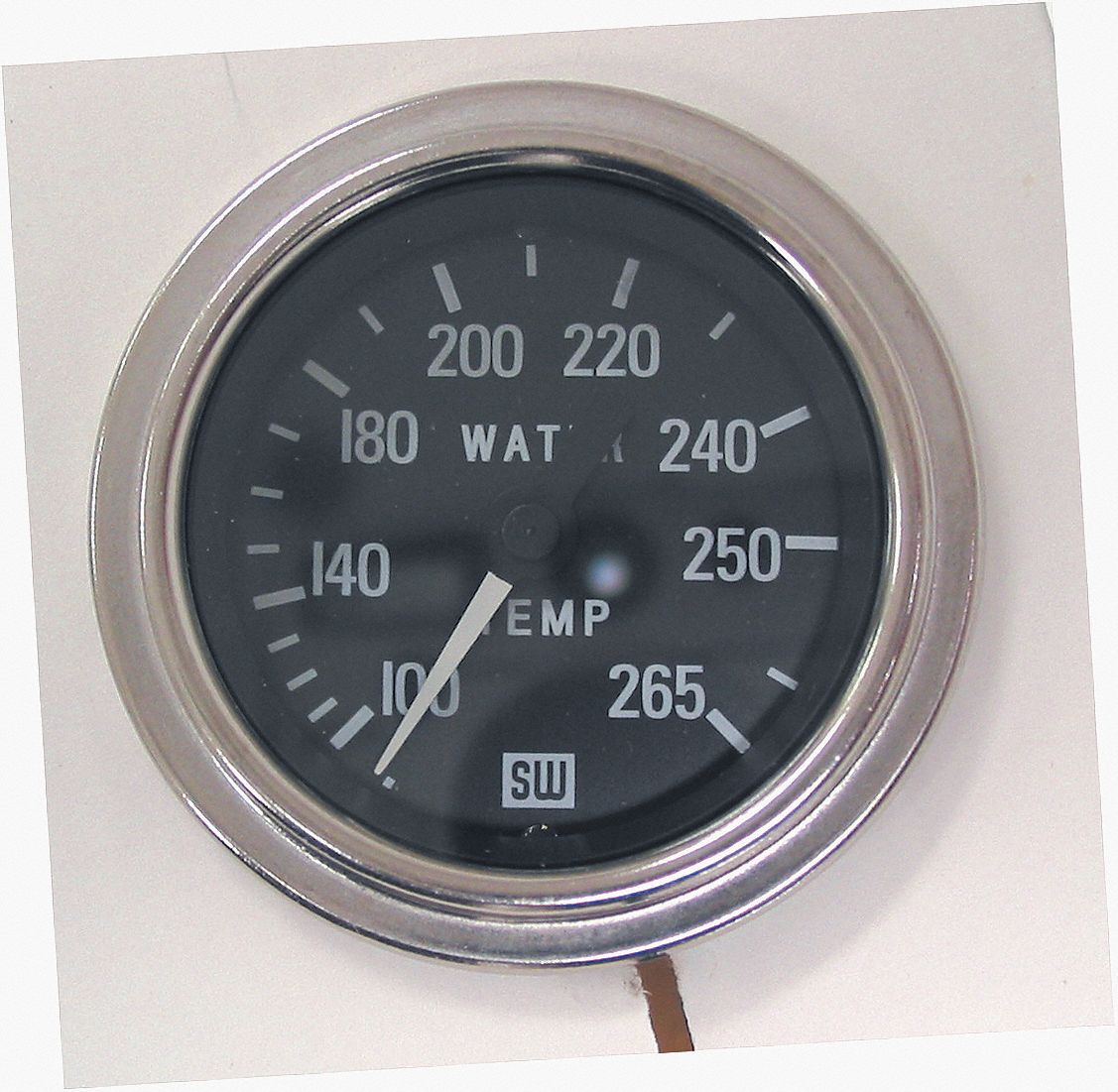 WATER TEMPERATURE GAUGE, MECHANICAL, 100-265 ° F DIAL RANGE, 96 IN TUBING, POLISHED BEZEL