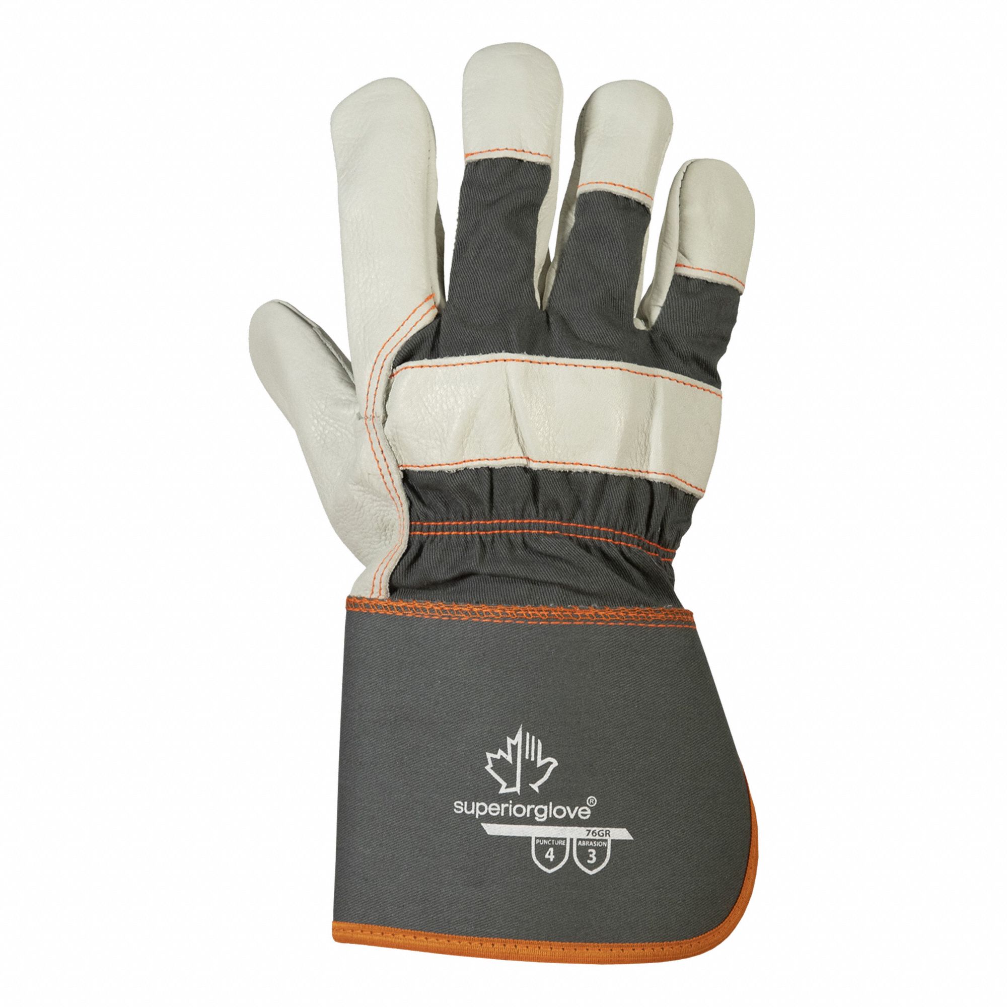 FITTER GLOVE, KNUCKLE STRIP, RUBBERIZED GAUNTLET CUFF, PALM LINED, ONE SIZE, LEATHER, PR