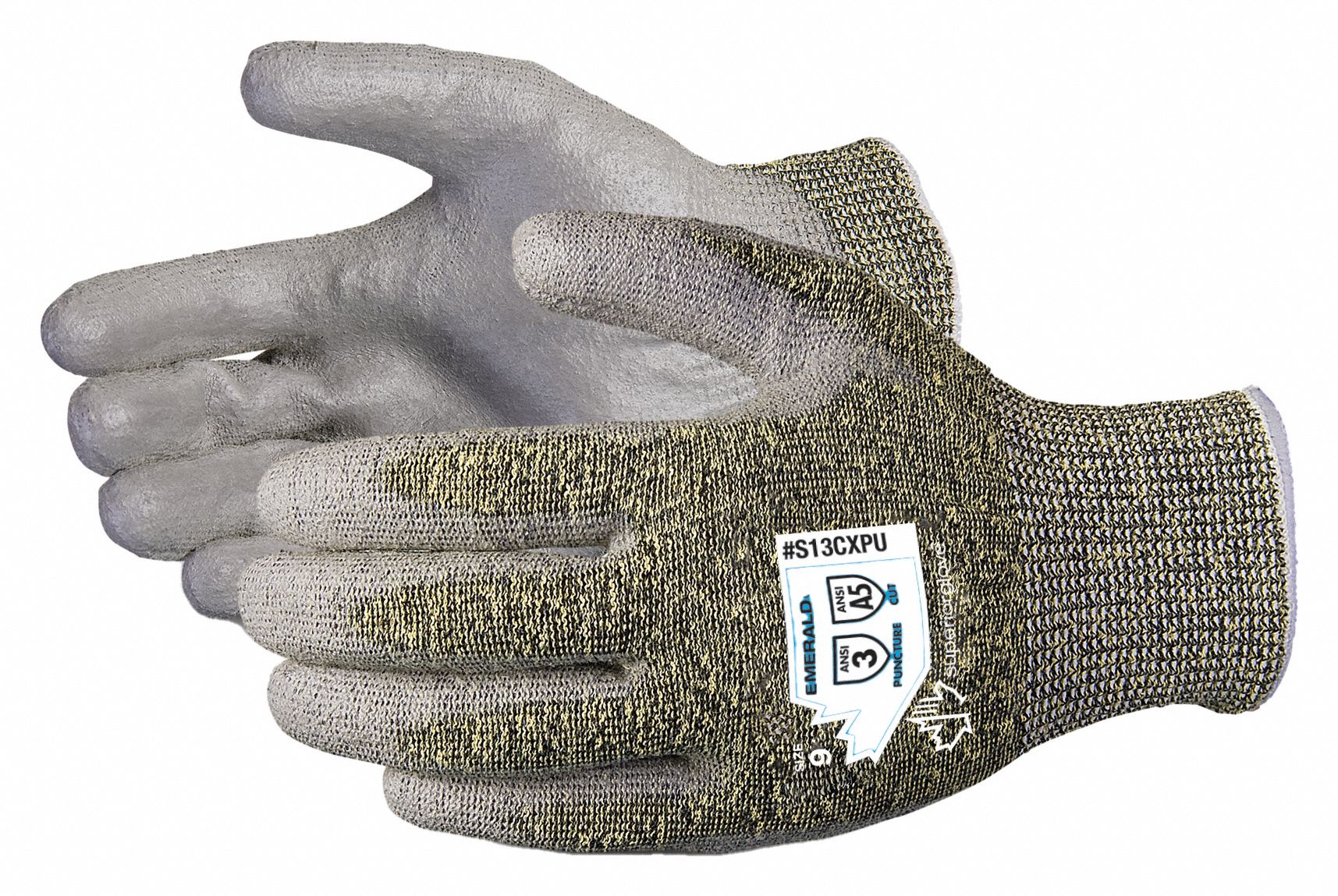 GANTS RÉSISTANTS AUX COUPURES, P (7), RÉSISTANCE AUX COUPURES NIVEAU A5 ANSI, PAUME TREMPÉE, PUR