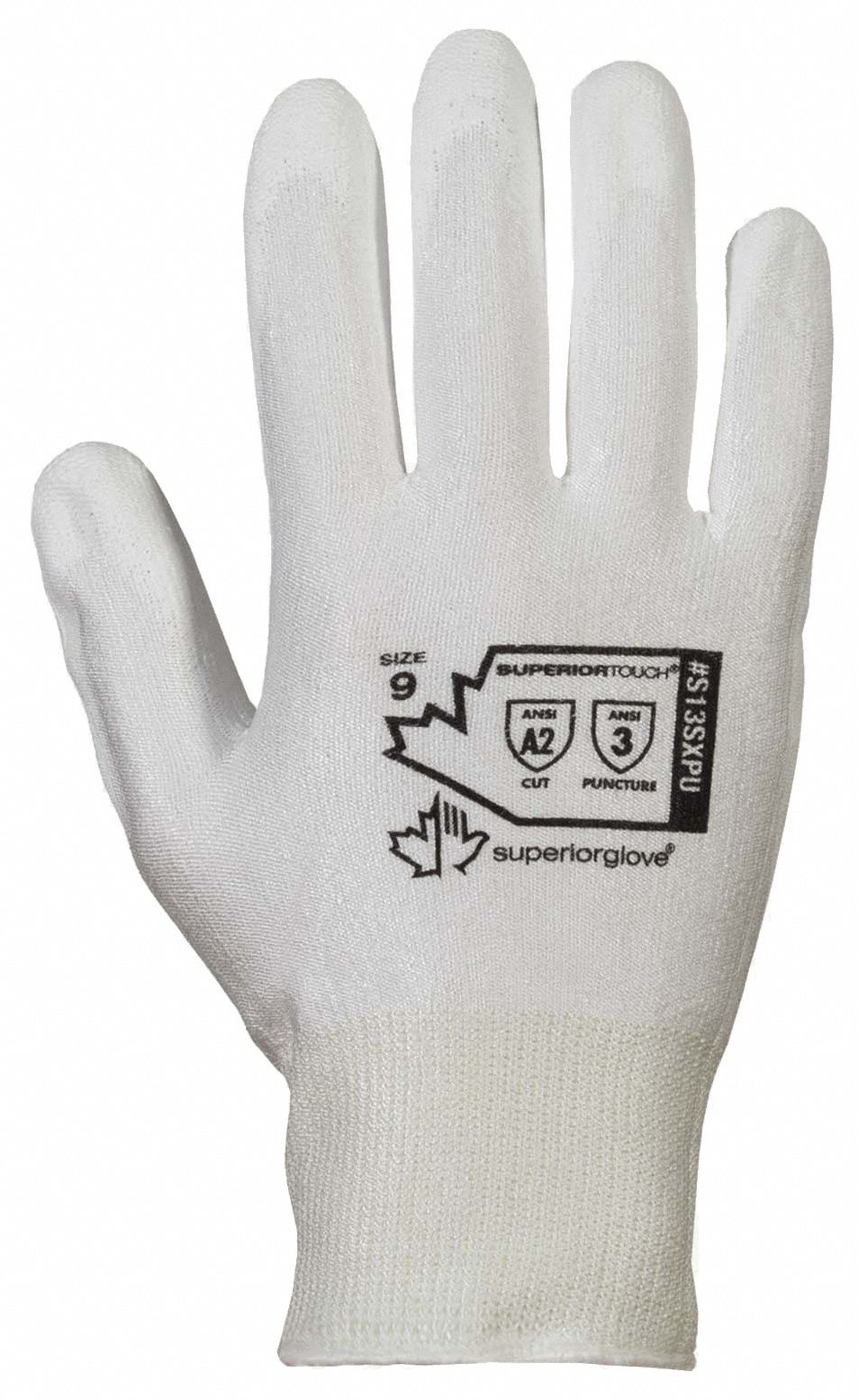 SUPERIOR TOUCH S13SXPU KNIT GLOVES, WHT, XL/10, HPPE/PU, ANSI/ISEA CUT A2/PUNCTURE 3, PU