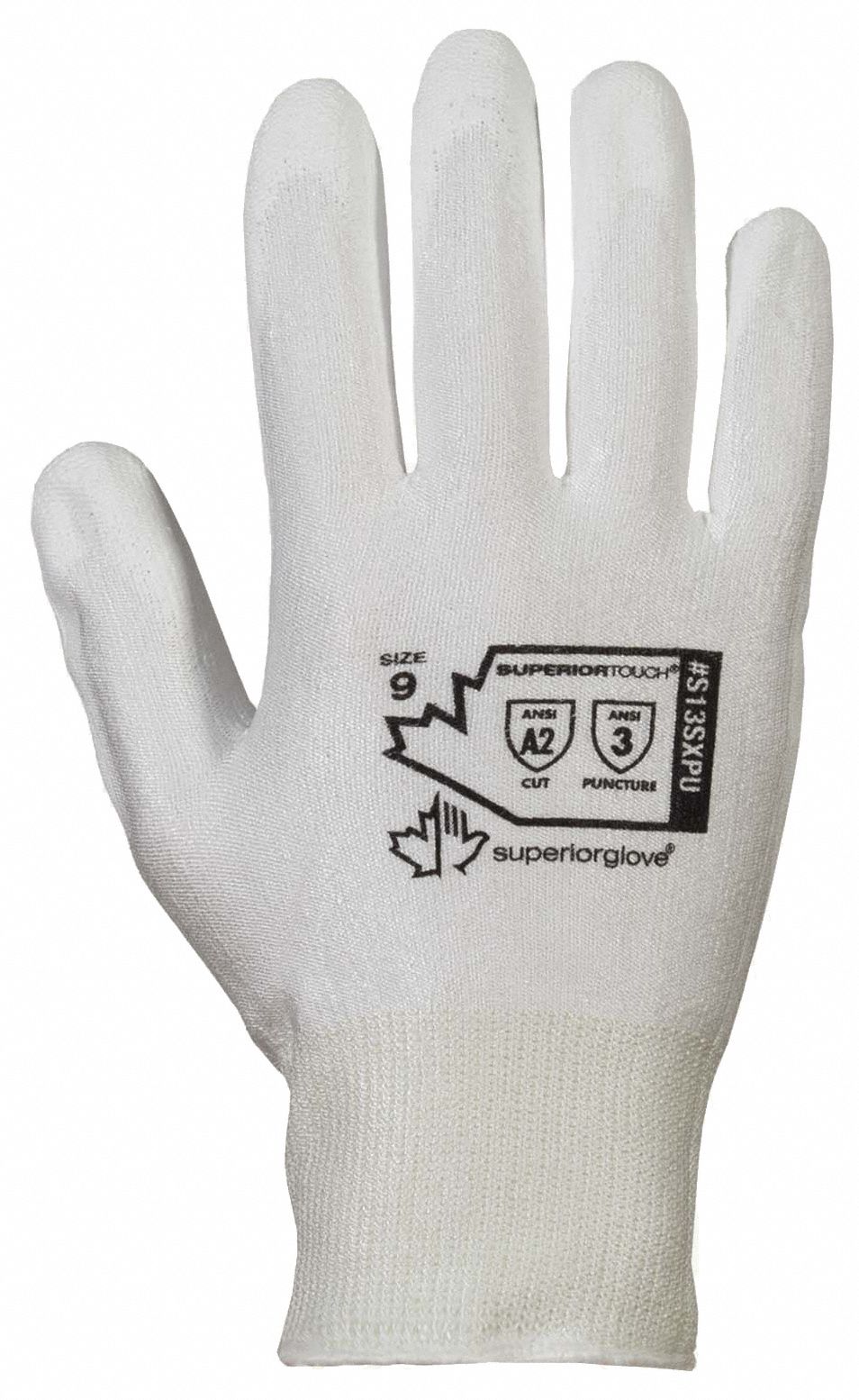 SUPERIOR TOUCH S13SXPU KNIT GLOVES, WHT, M/8, HPPE/PU, ANSI/ISEA CUT A2/PUNCTURE 3