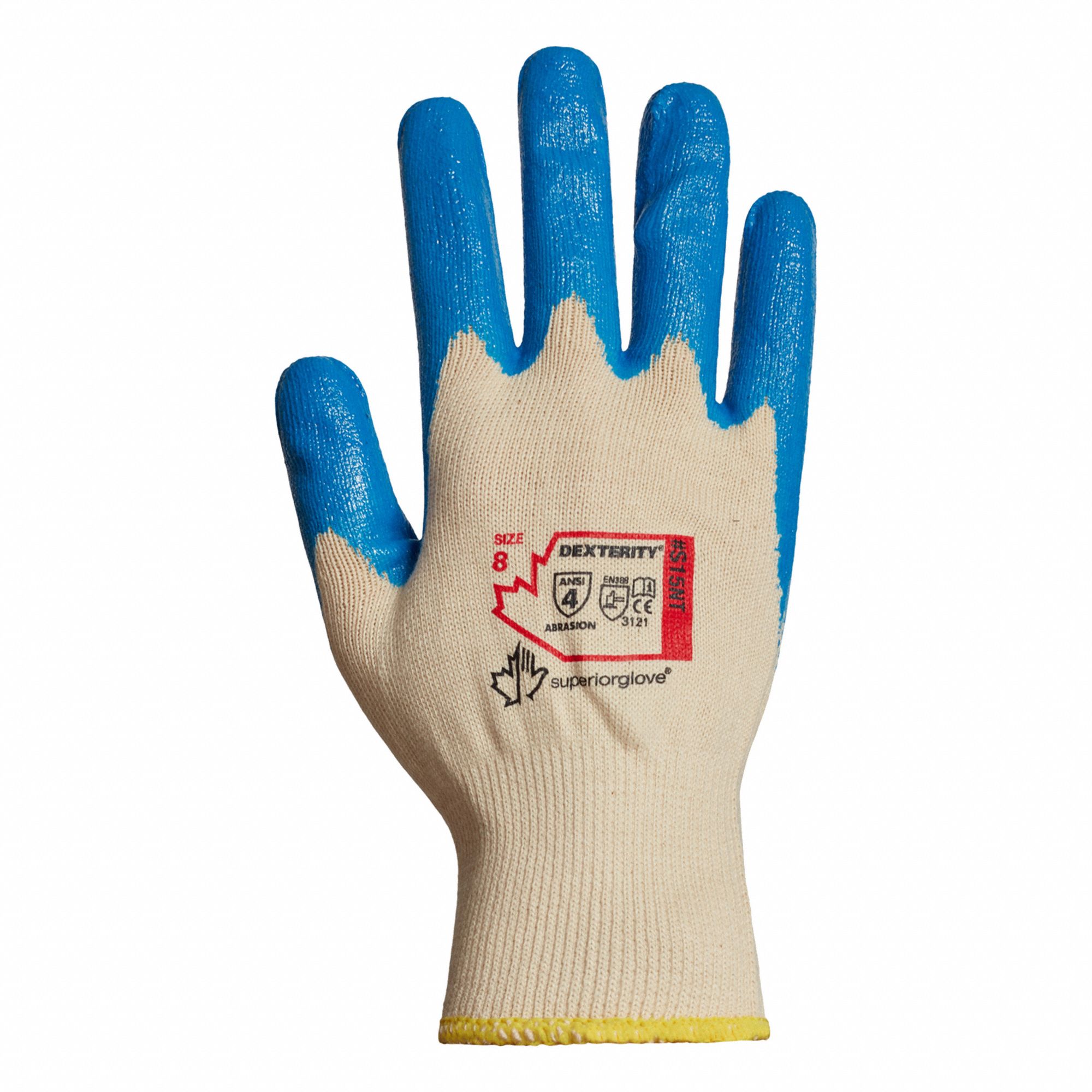 DEXTERITY GLOVES, DIPPED PALM, SIZE 6, BLUE, COTTON/NITRILE, PR