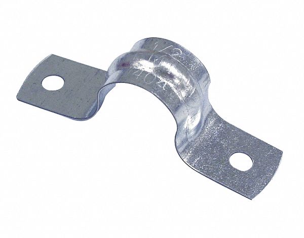 CONDUIT STRAP, 2 HOLE, 3/8 IN TRADE SIZE, 0.68 IN DIAMETER, 3/16 IN HOLE SIZE, GALVANIZED STEEL