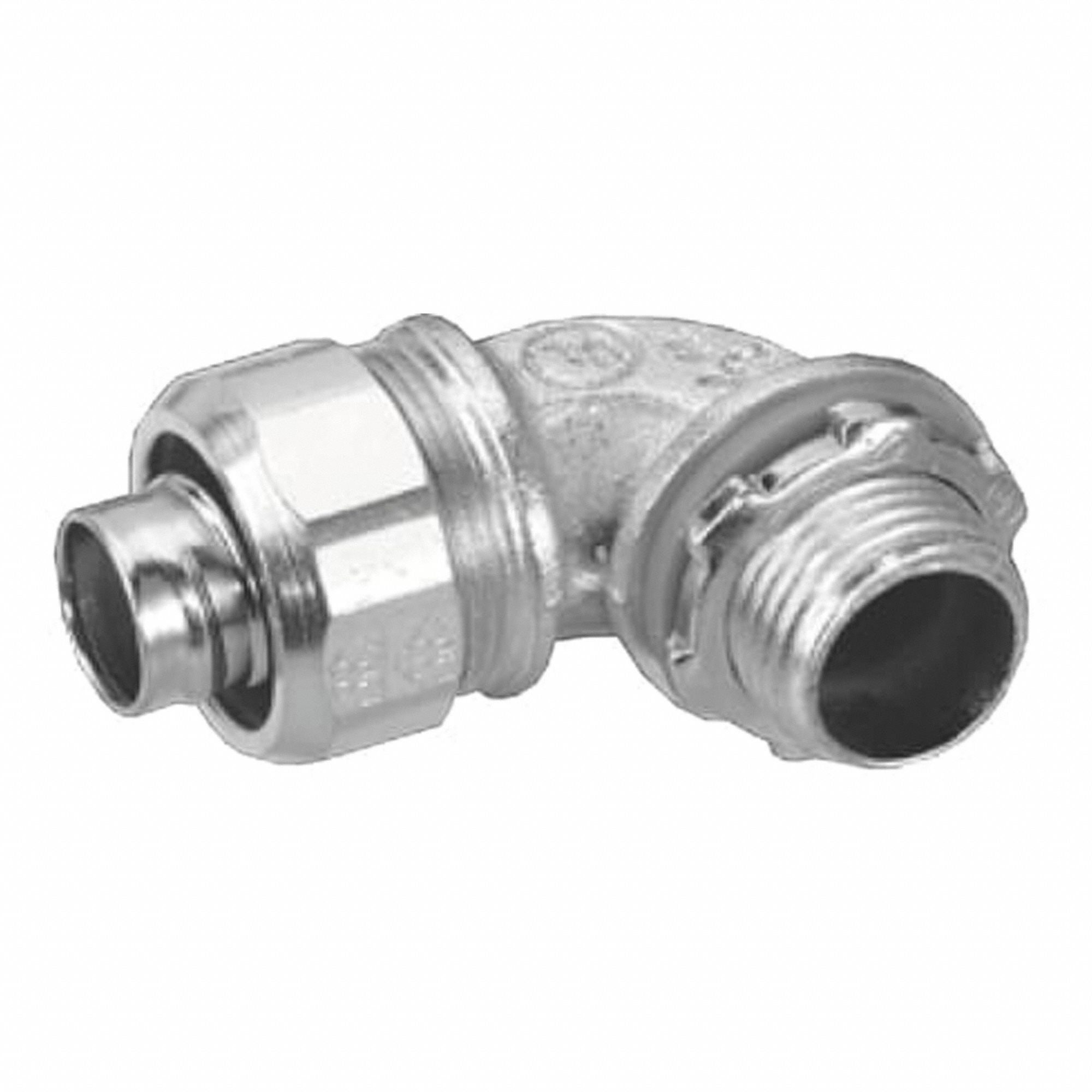 CONNECTOR, LIQUID TIGHT, 90 DEGREE ANGLE, SILVER, 1/2 IN, MALLEABLE IRON