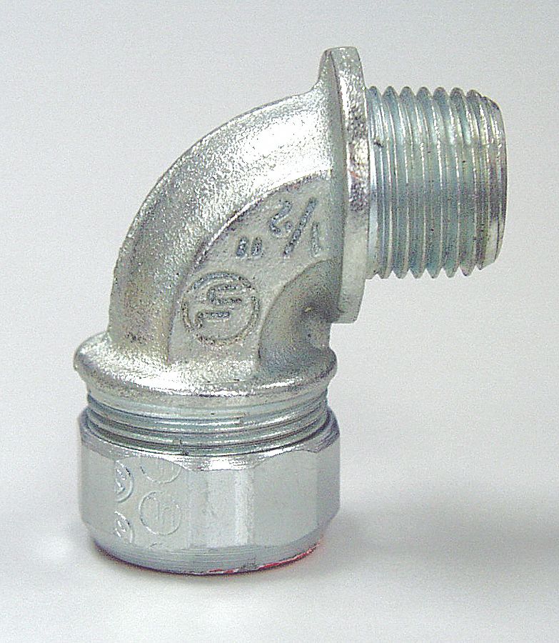 CORD GRIP CONNECTOR, 90 DEGREE, STRAIN RELIEF, 0.35-0.45 IN CORD DIA, 1/2 IN, MALLEABLE IRON