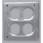 TWO DUPLEX RECEPTACLES, 2 GANG, FS, WATERPROOF, 4 5/8 X 4 9/16 IN, STAMPED ALUMINUM