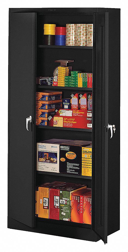 STORAGE CABINET, 4 ADJ SHELVES, LD CAP 200 LB, BLACK, 36 X 72 X 18 IN, STEEL/CHROME