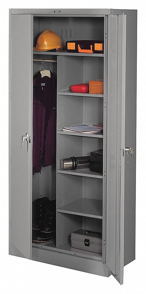 COMBO CABINET, 4 ADJ SHELVES, LD CAP 150 LB, GREY, 36 X 78 X 18 IN, STEEL