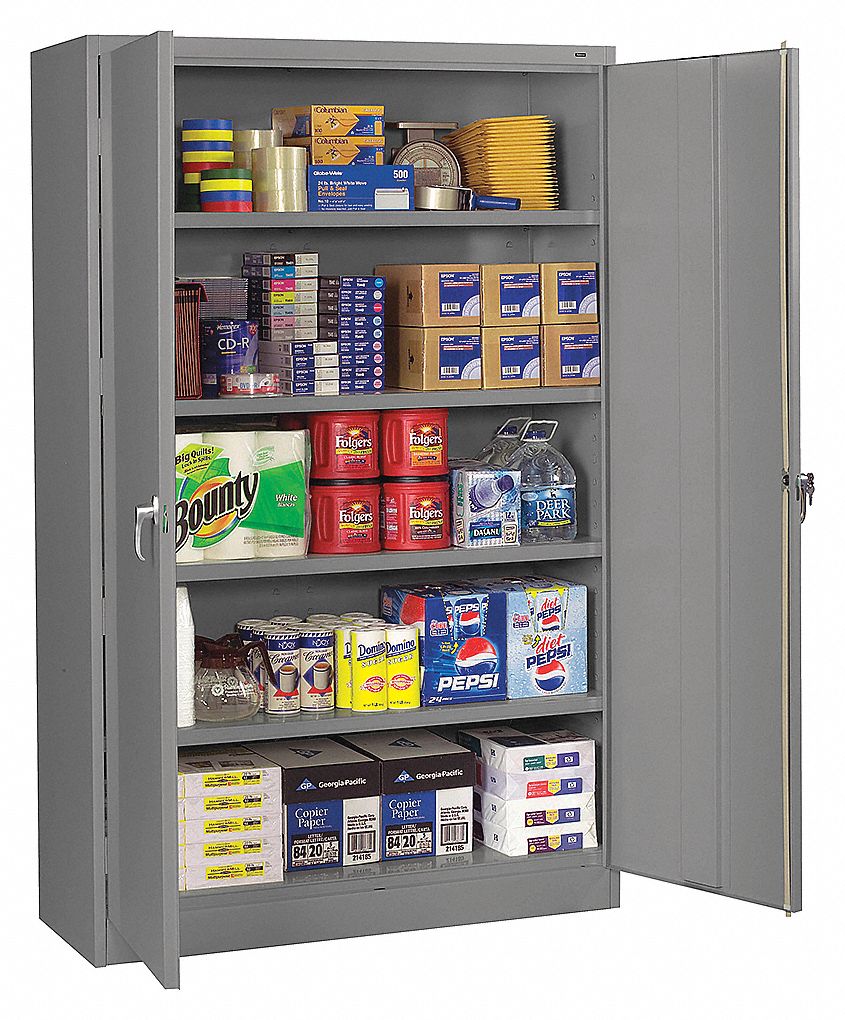 JUMBO CABINET, 4 ADJ SHELVES, LD CAP 400 LB, MED GREY, 48 X 78 X 24 IN, STEEL/CHROME