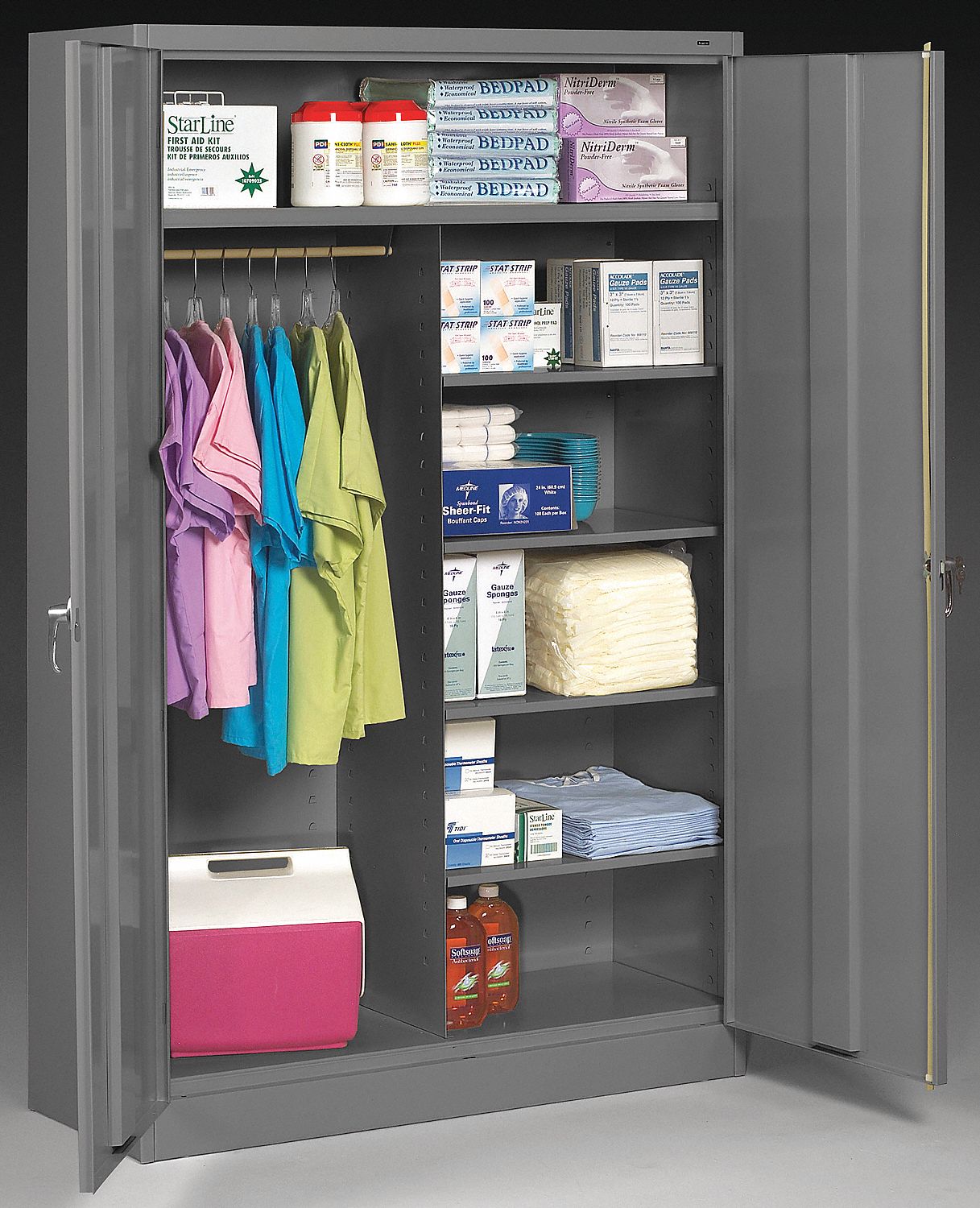 JUMBO CABINET, 5 SHELVES, LD CAP 400 LB, GREY, 48 X 78 X 24 IN, STEEL/CHROME