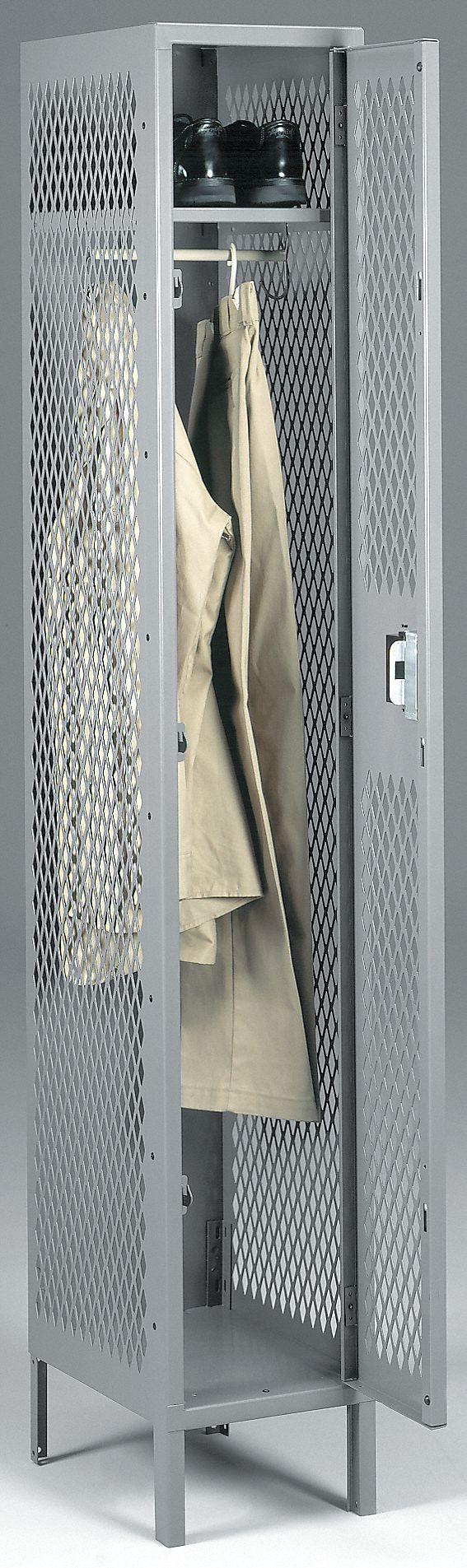 WARDROBE LOCKER, SINGLE TIER, 1 WIDE, HEAVY-DUTY FRAME, VENTILATED, GREY, 12 X 78 X 18 IN