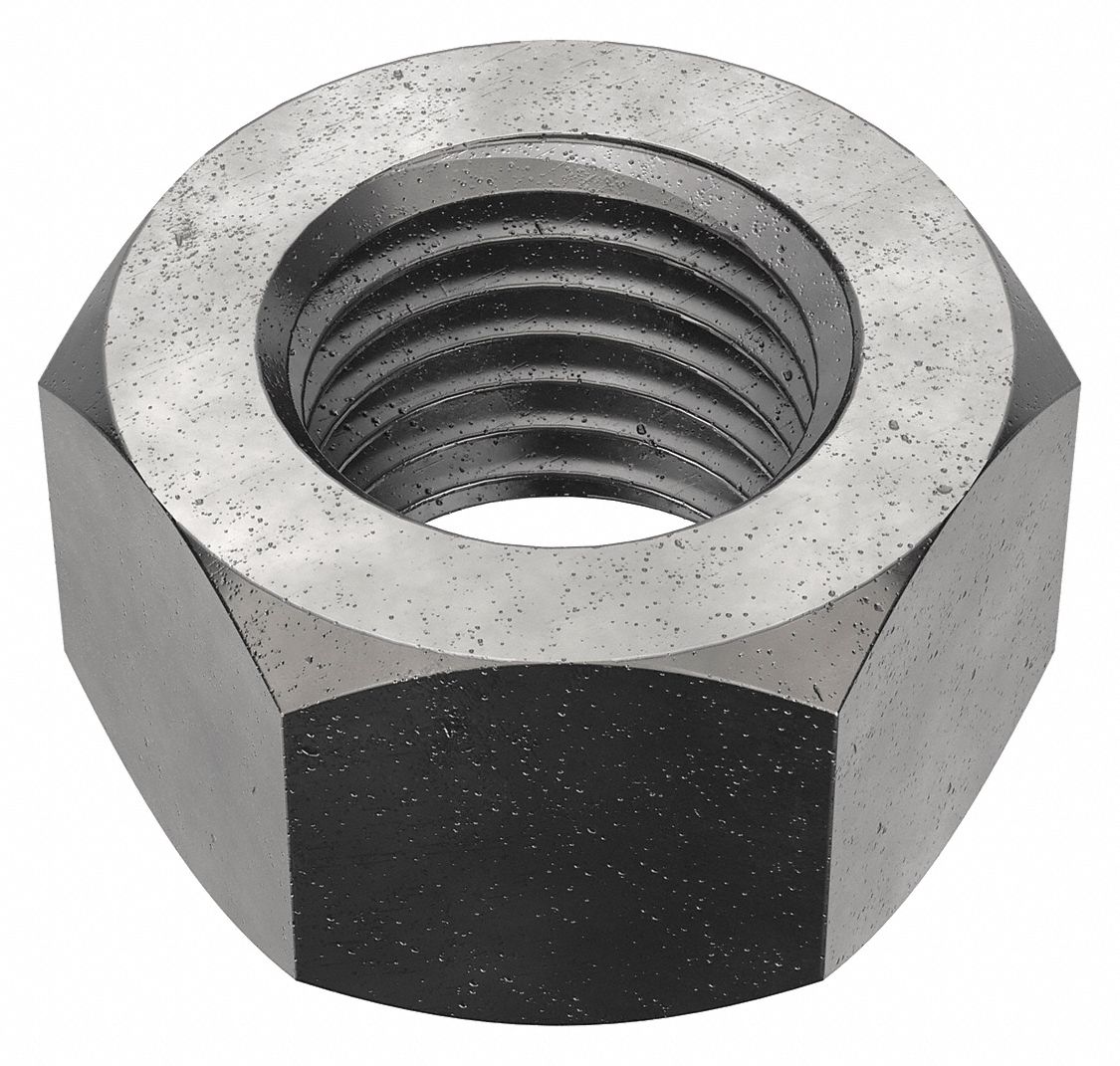 Hex Nut: Std Hex, 1 1/8"-7 Thread, 1 11/16 in Hex Wd, 31/32 in Hex Ht, Steel, Grade 2, Plain, 5 PK