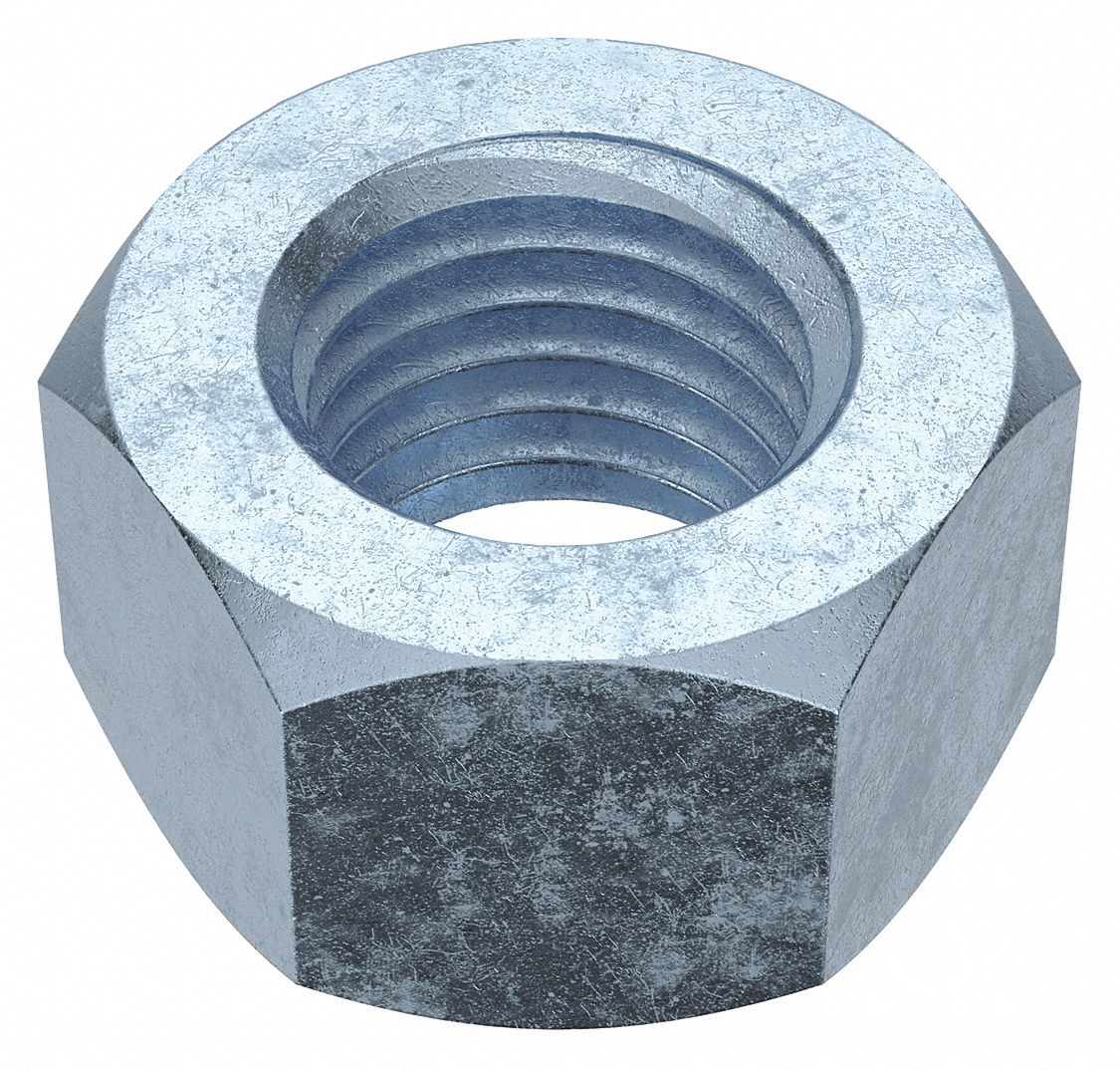Hex Nut: Std Hex, 7/8"-9 Thread, 1 19/64 in Hex Wd, 3/4 in Hex Ht, Steel, Grade 5, Std, 10 PK