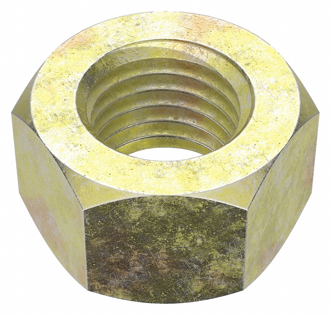 Hex Nut: Std Hex, 7/8"-9 Thread, 1 19/64 in Hex Wd, 3/4 in Hex Ht, Steel, Grade 8, Std, 10 PK