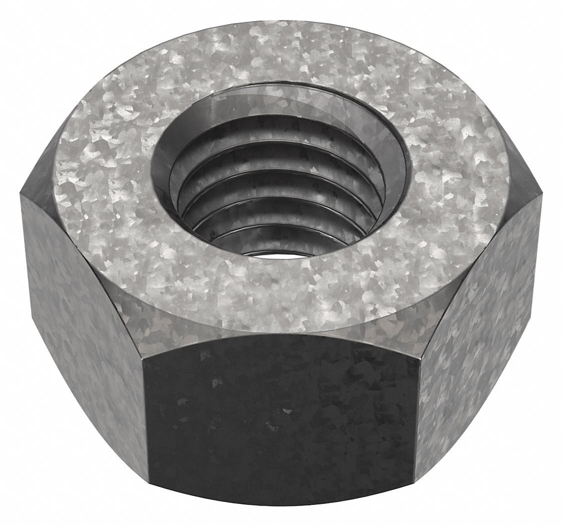 Hex Nut: Heavy Hex, 1/2"-13 Thread, 7/8 in Hex Wd, 31/64 in Hex Ht, Steel, Grade 2H, Thicker, 25 PK