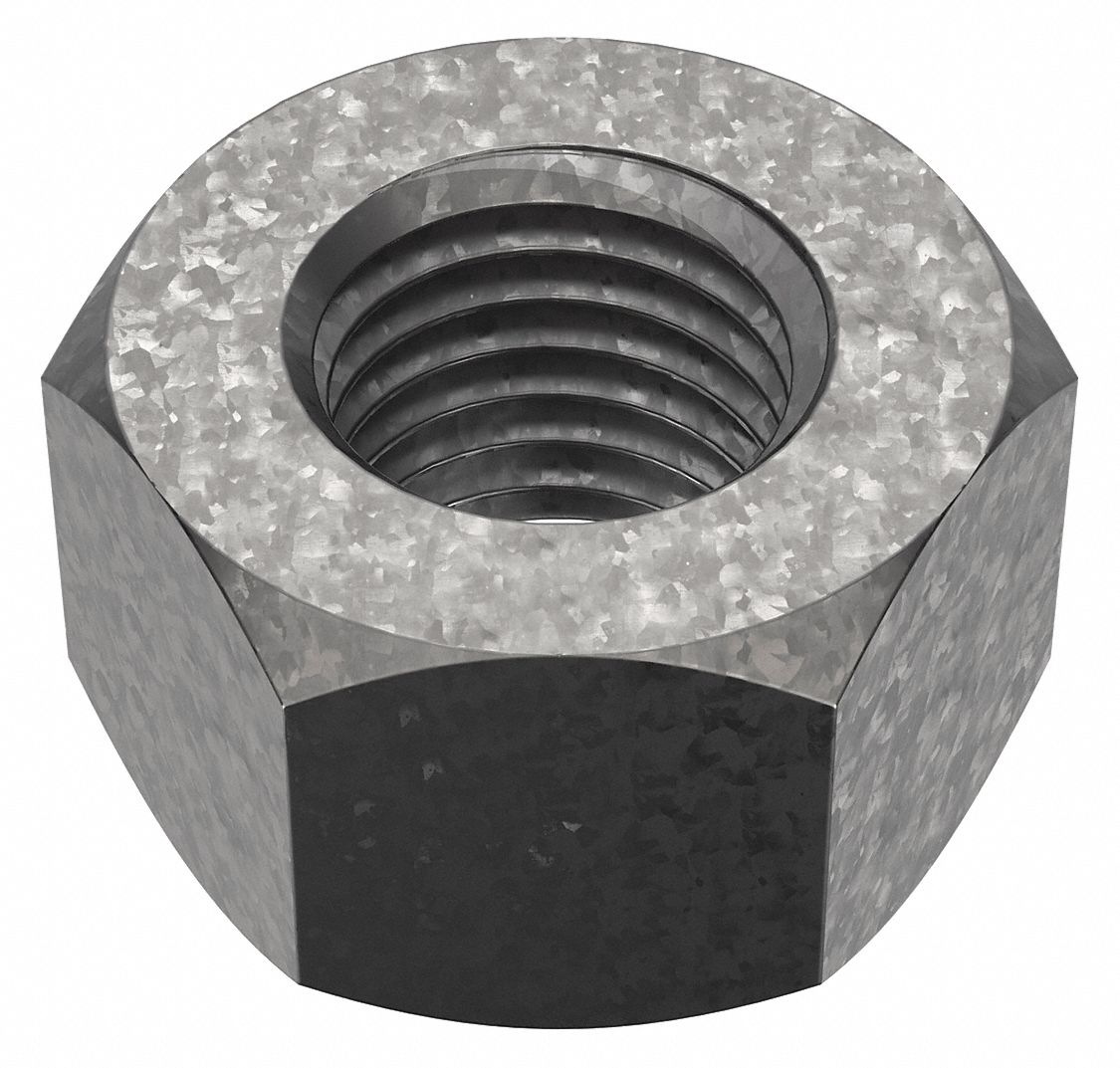 Hex Nut: Heavy Hex, 1"-8 Thread, 1 5/8 in Hex Wd, 63/64 in Hex Ht, Steel, Grade 2H, Thicker, 5 PK