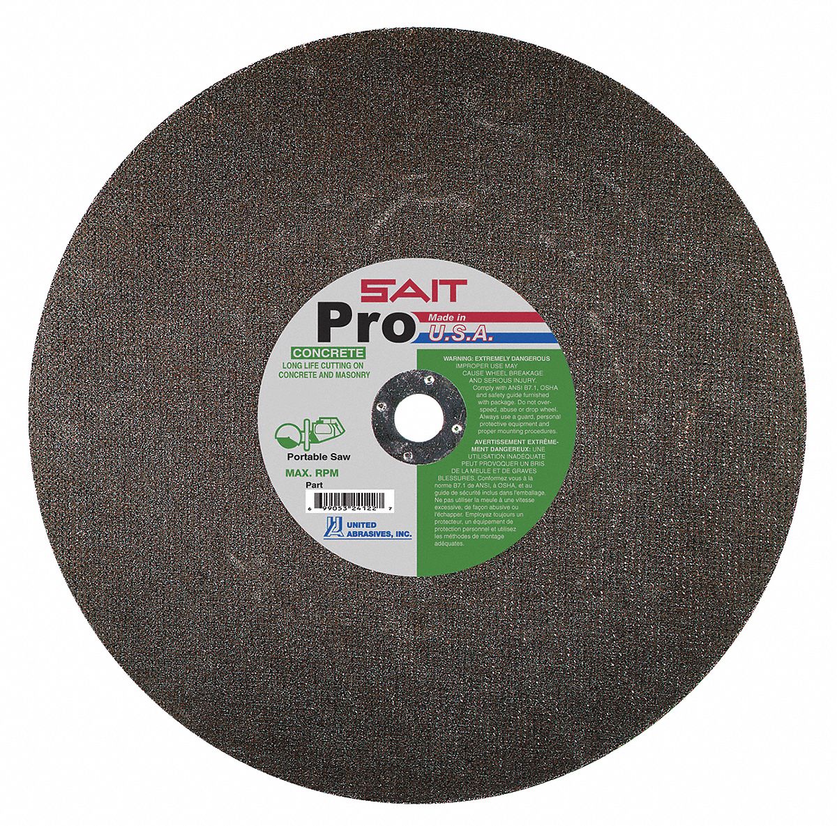 14 in, Type 1 Silicon Carbide Abrasive CutOff Wheel, 20mm Arbor Hole