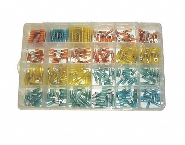 WIRE CRIMP ASSORTMENT KIT, ASSORTED SIZES, BLUE, YELLOW, RED, 288 PIECES