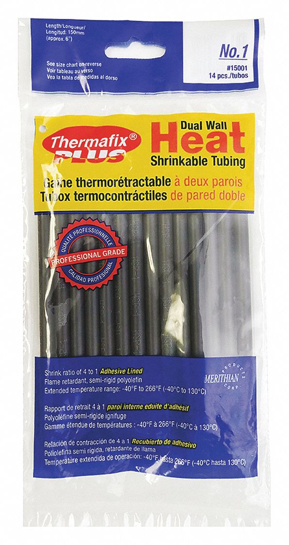 HEAT SHRINK TUBING, DUAL WALL, SEMI-RIGID, ADH LINED, POLY, AUTO APPRV, BLACK, 1/4 IN X 6 IN, BA 6