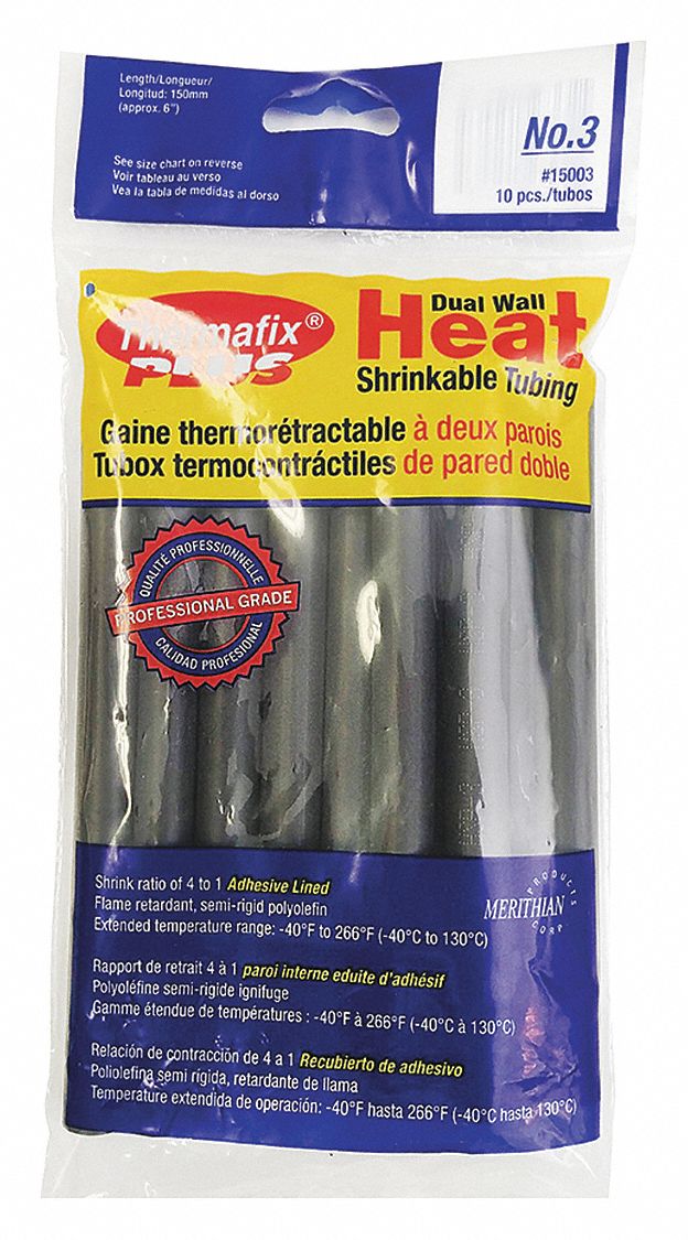 HEAT SHRINK TUBING, DUAL WALL, SEMI-RIGID, ADH LINED, POLY, AUTO APPRV, BLACK, 1/2 IN X 6 IN, BA 6