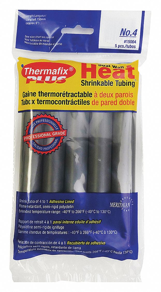 HEAT SHRINK TUBING, DUAL WALL, SEMI-RIGID, ADH LINED, POLY, AUTO APPRV, BLACK, 3/4 IN X 6 IN, BA 6