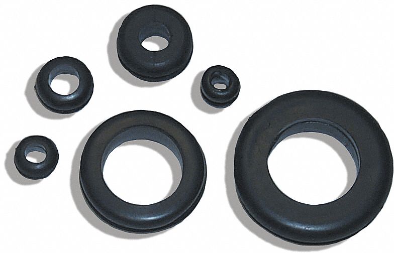 PACKAGED GROMMETS, BLACK, INSIDE DIA 7.9 MM, OUTSIDE DIA 19 MM, HOLE 12.7 MM, RUBBER