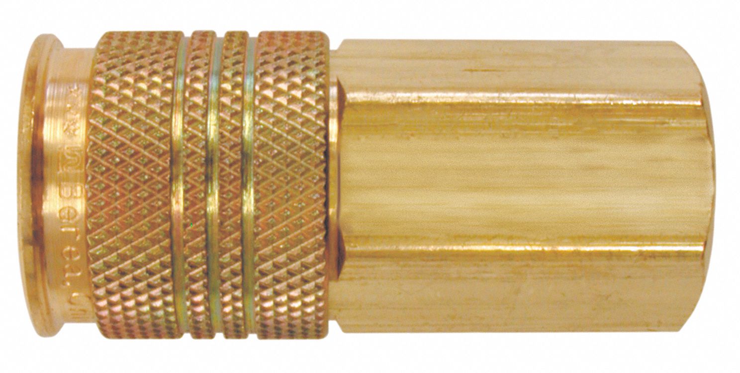 COUPLER, UNIQUIK, 35 SCFM, 150 PSI, PUSH CONNECT, 1/4 IN FNPT, BRASS/STEEL