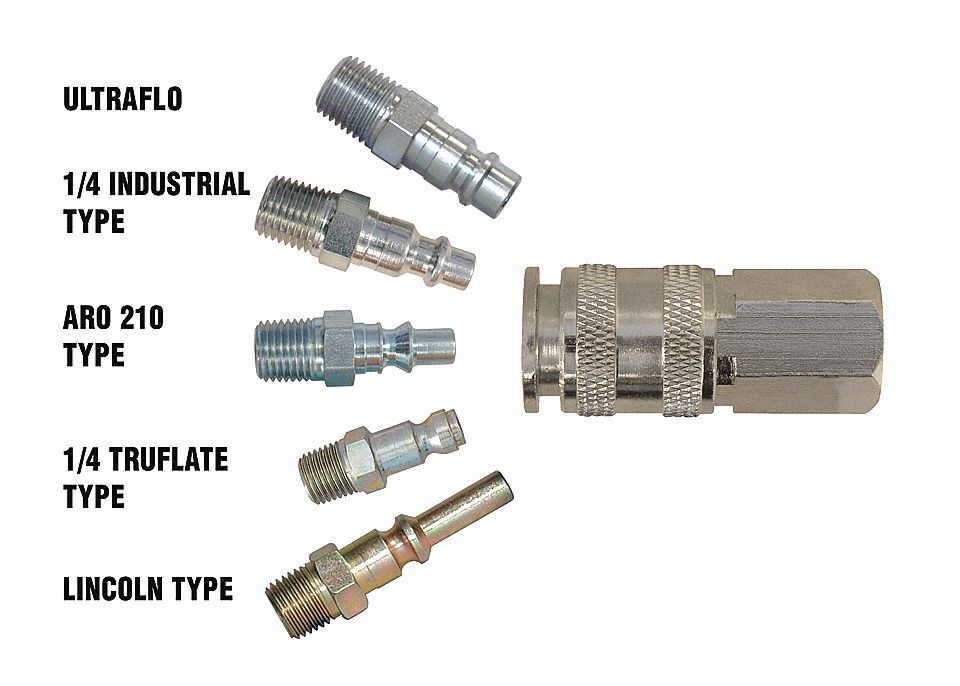 COUPLER, UNIMAX, SIX BALL, PUSH TO CONNECT, 35 SCFM, 150 PSI, 1/4 IN FNPT, NICKEL PLATED STEEL