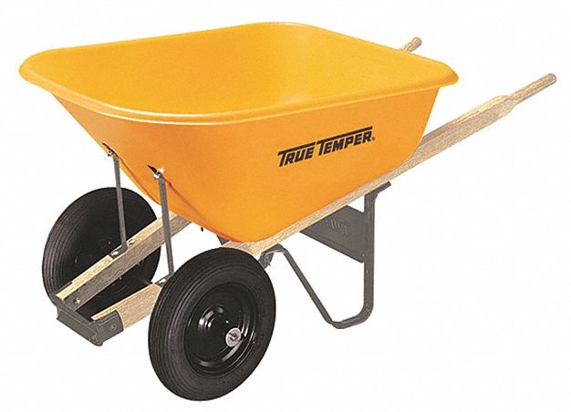 WHEELBARROW W 2 FLAT-FREE WHEELS, 8 CU FT, TRAY 43 X 18 IN, WHEELS 4 X 15 IN, POLYETHYLENE/STEEL