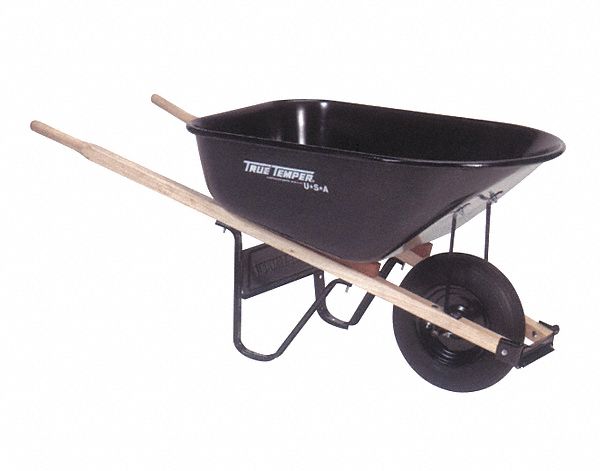 WHEELBARR0W,6 CU FT,TRAY 43 X 25 1/2 X 16 IN,TIRE 4 X 16 IN,HANDLE 16 IN,STEEL/HRDWD/PNEUMATIC 2-PLY