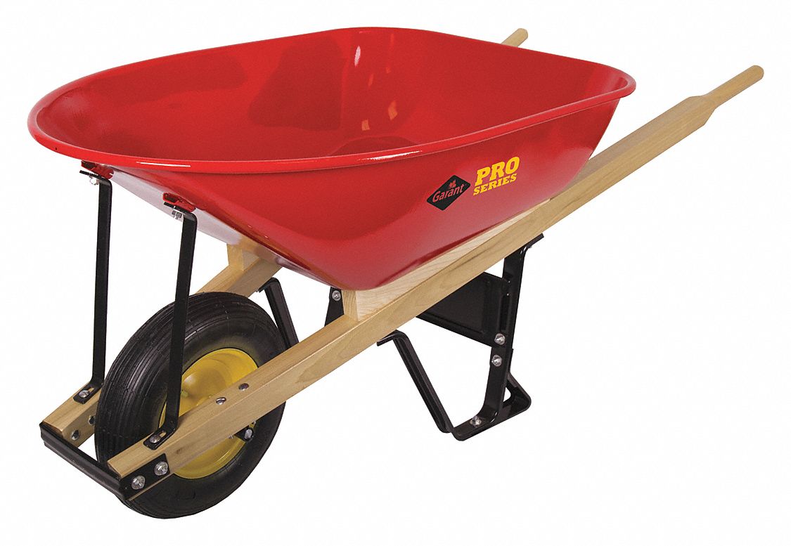 WHEELBARROW,TRAY 43 X 16 IN,6 CU FT,FLAT-FREE TIRE 4 IN W X 16 IN DIA,HANDLE 64 IN,PNEUMATIC 2-PLY