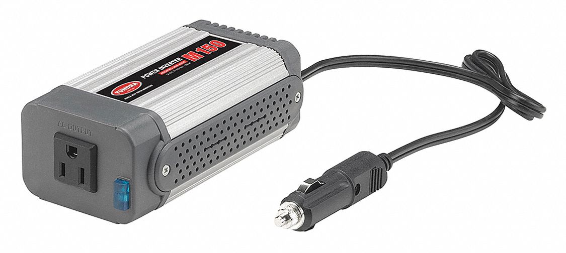 POWER INVERTER, OUTPUT 150 W/120 V, INPUT 12 VDC, MOD SINE WAVE, 3 3/8 X 2 3/16 X 6 1/8 IN, AL