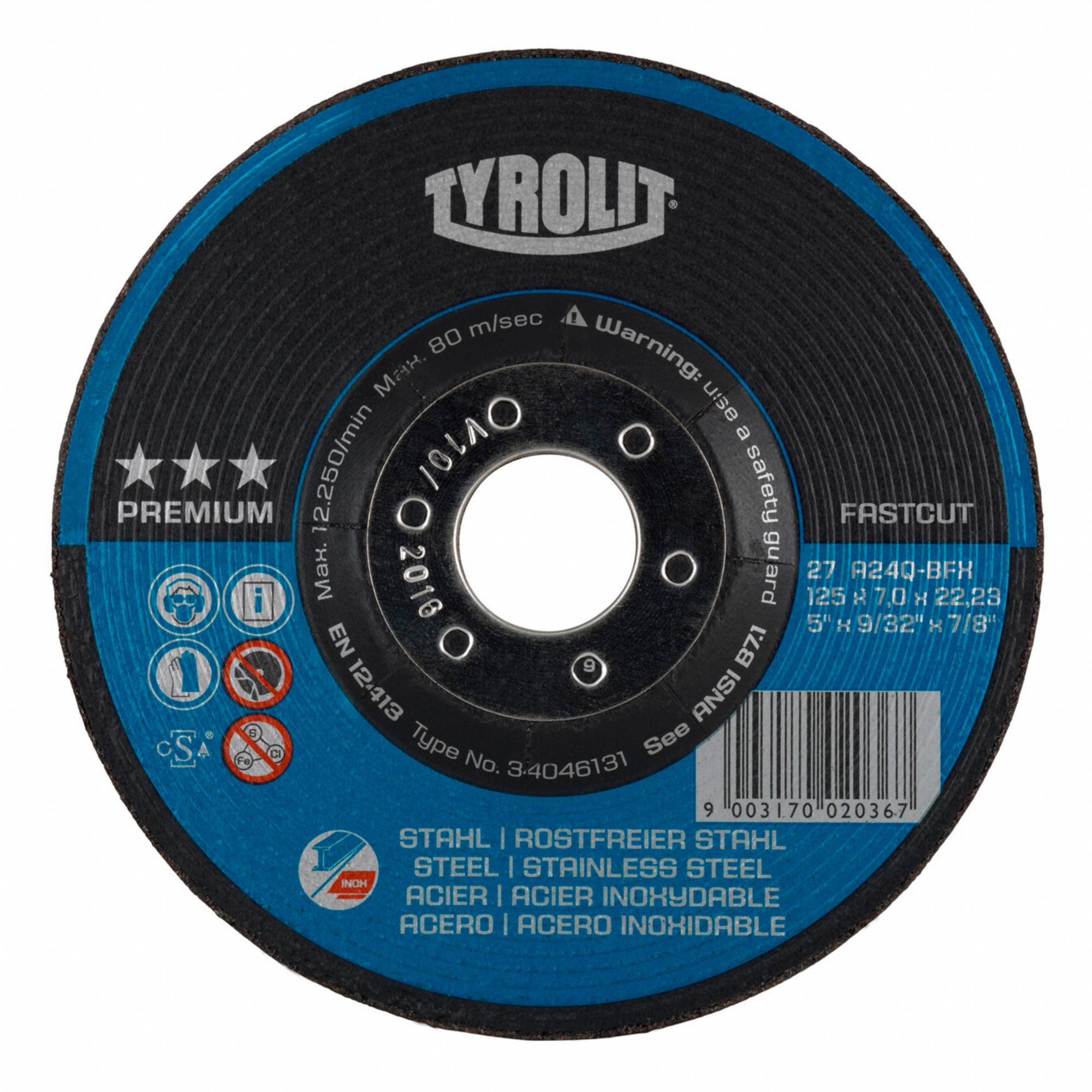 GRINDING WHEEL, TYPE 27, 30 GRIT, 12,230 RPM, GRADE Q, 5 X 9/32 IN, 7/8 IN ARBOR