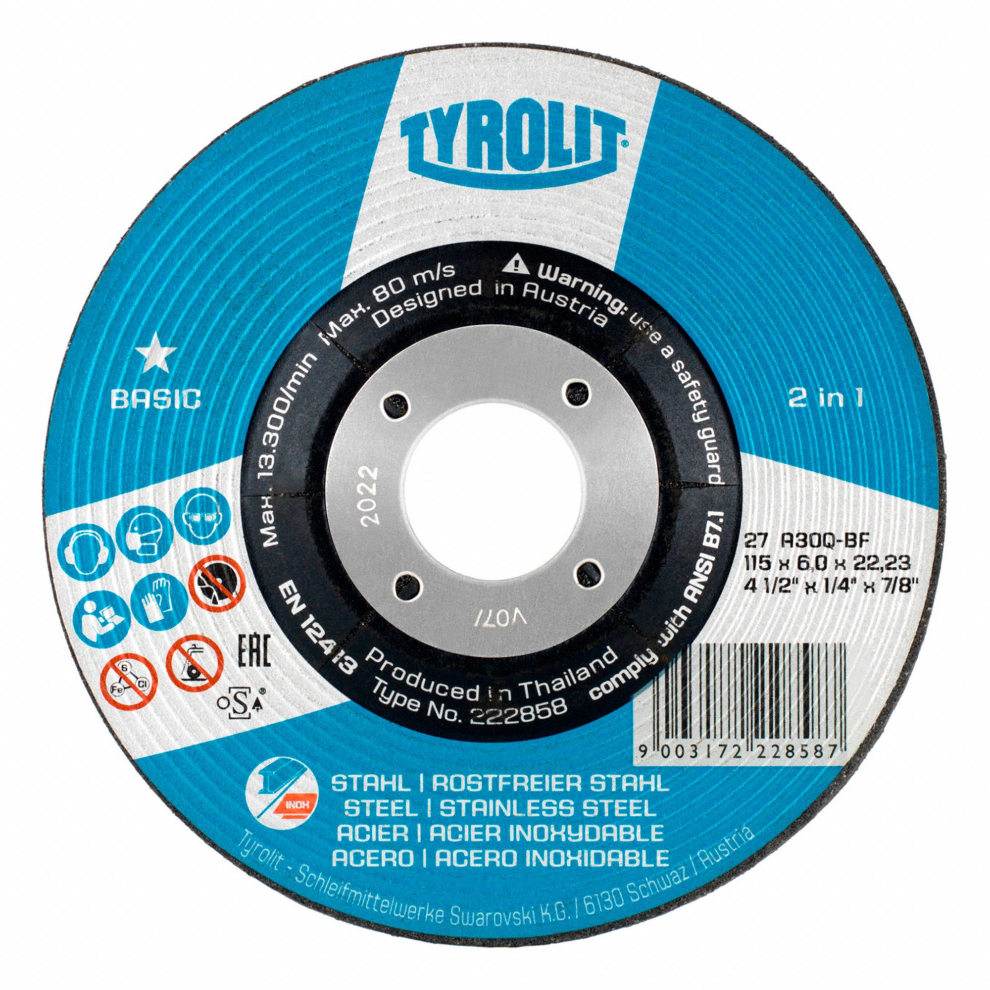MEULE,TP 27,GRAIN 30,13,300 TR/MIN,CTGR Q,4 1/2 X 1/4 PO,ARB 7/8 PO