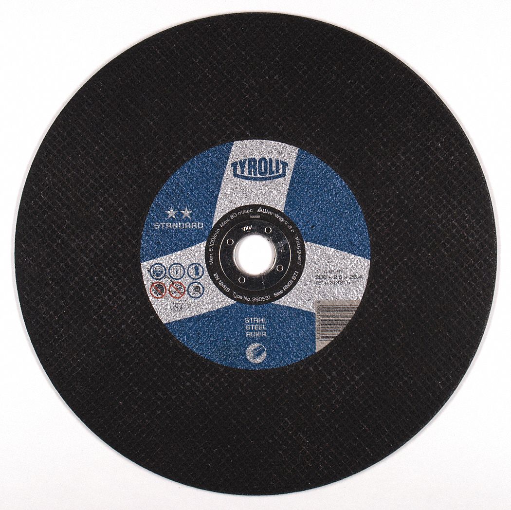 CHOPSAW WHEEL, FOR STEEL/UNIVERSAL APPLICATION, TYPE 1, 46 GRIT, 5,100 RPM, 12 X 3/32 X 1 IN