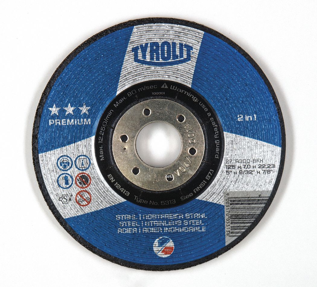 GRINDING WHEEL, TYPE 27, 30 GRIT, 8,600 RPM, GRADE Q, 7 X 9/32 IN, 7/8 IN ARBOR