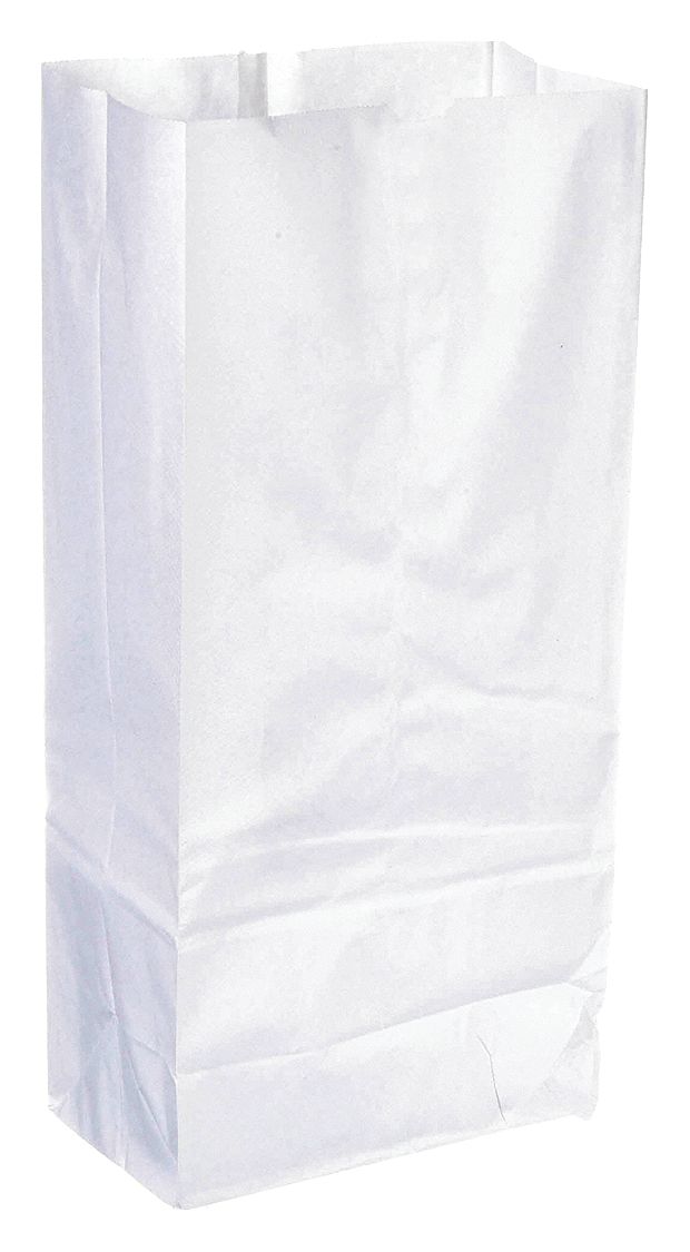 Grocery Bag: 8 1/4 in Wd, 5 1/4 in Dp, 18 in Ht, Grocery Bag, White, 500 PK