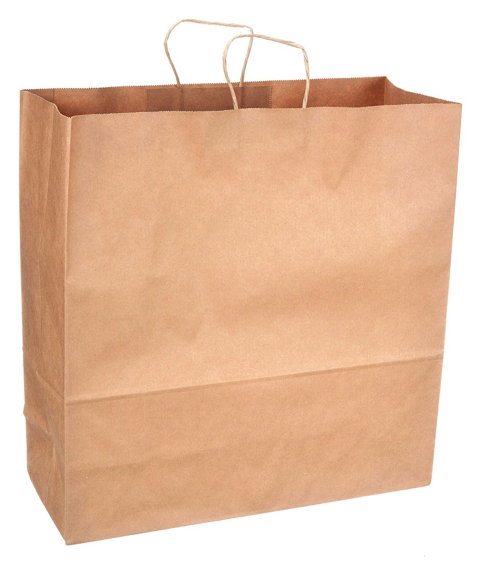 Shopping Bag: 18 in Wd, 7 in Dp, 18 3/4 in Ht, Std Merchandise Bag, Kraft, 200 PK