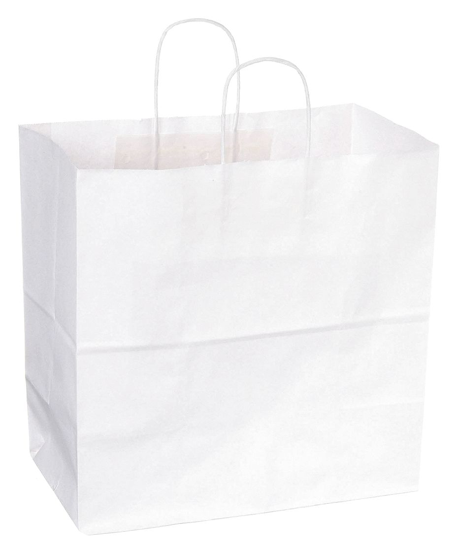 Shopping Bag: 13 in Wd, 7 in Dp, 13 in Ht, Std Merchandise Bag, White, 250 PK