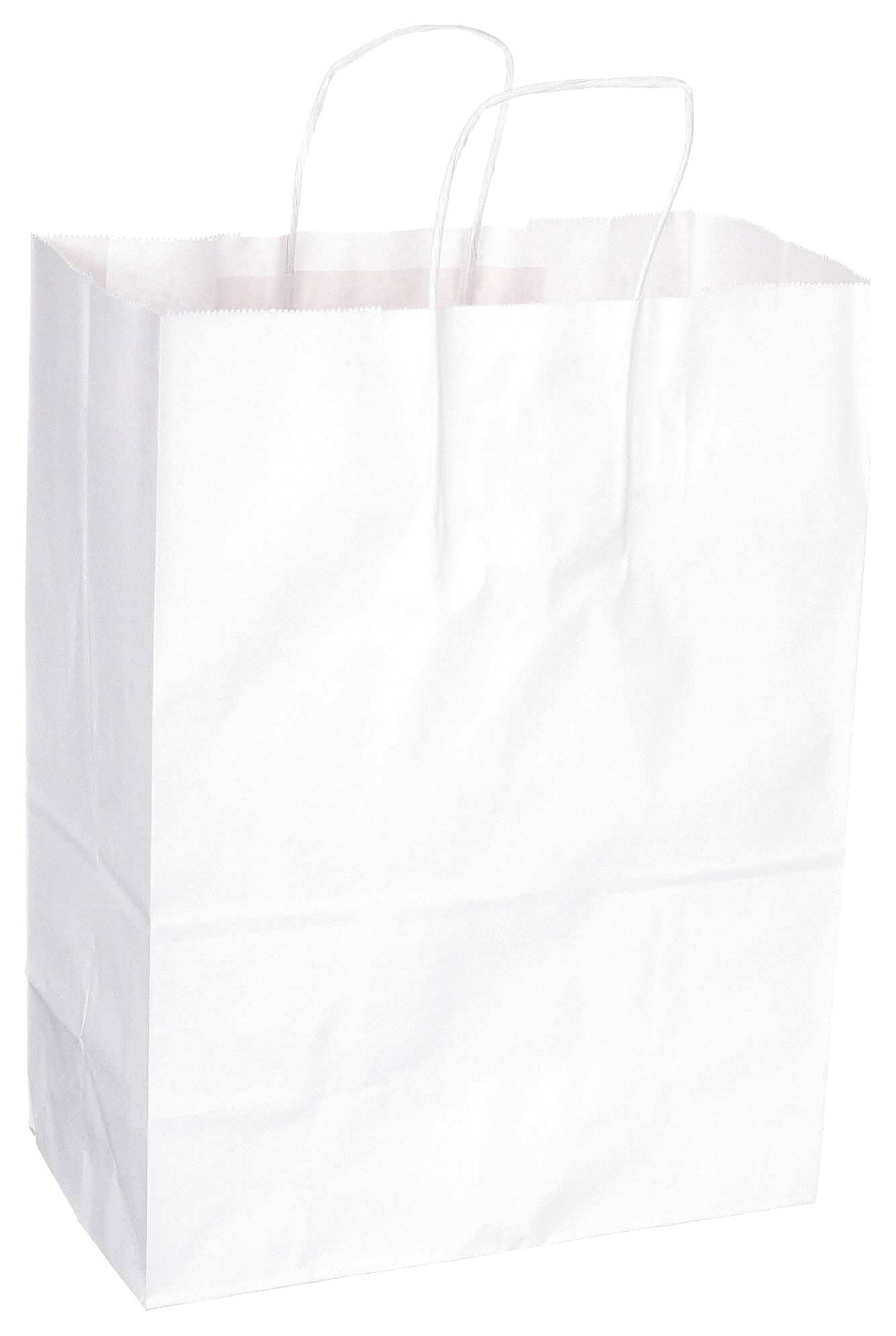 SHOPPING BAG, 13 IN W, 7 IN DP, 17 IN H, 65#, 65 LB BASIS WT, WHITE, 250 PK