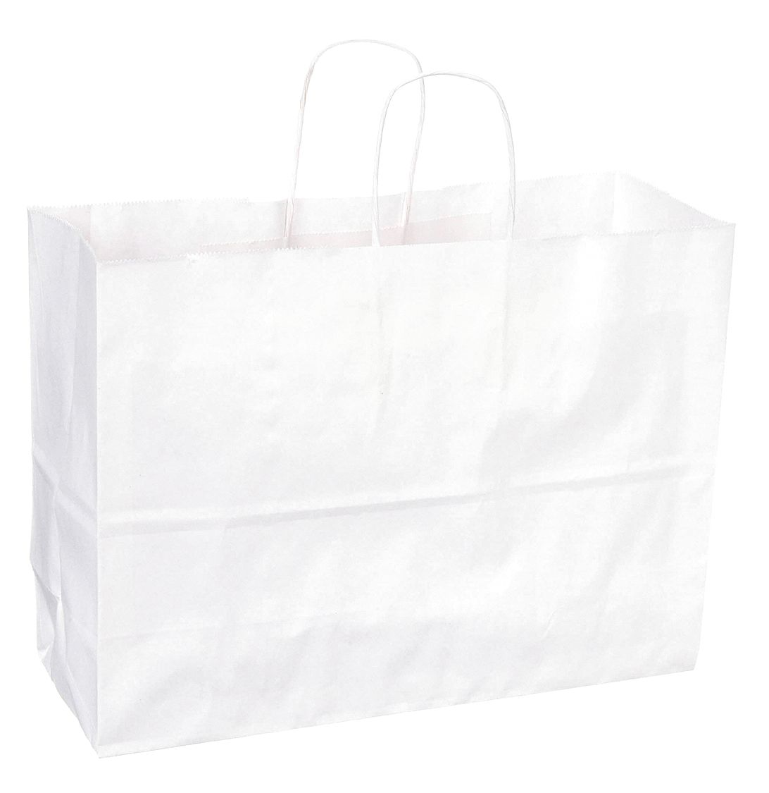 Shopping Bag: 16 in Wd, 6 in Dp, 12 in Ht, Std Merchandise Bag, White, 250 PK