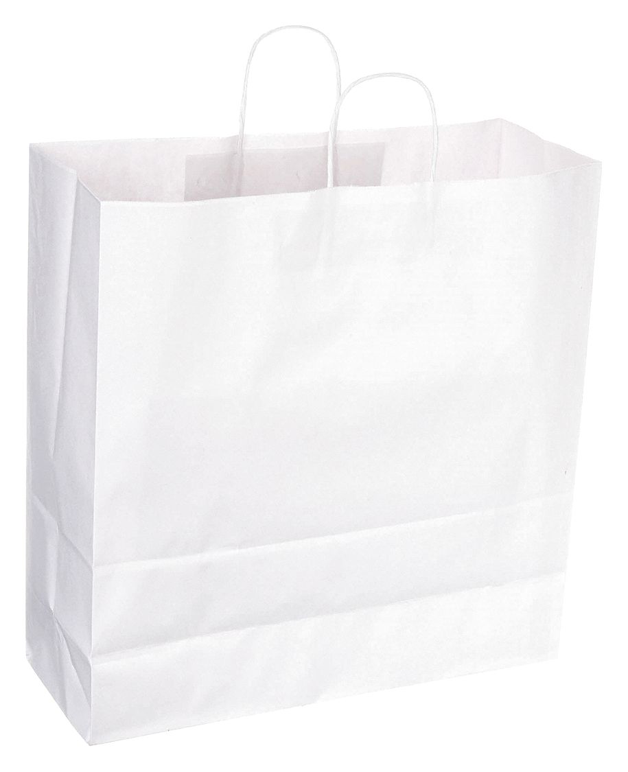 Shopping Bag: 18 in Wd, 7 in Dp, 18 3/4 in Ht, Std Merchandise Bag, White, 200 PK
