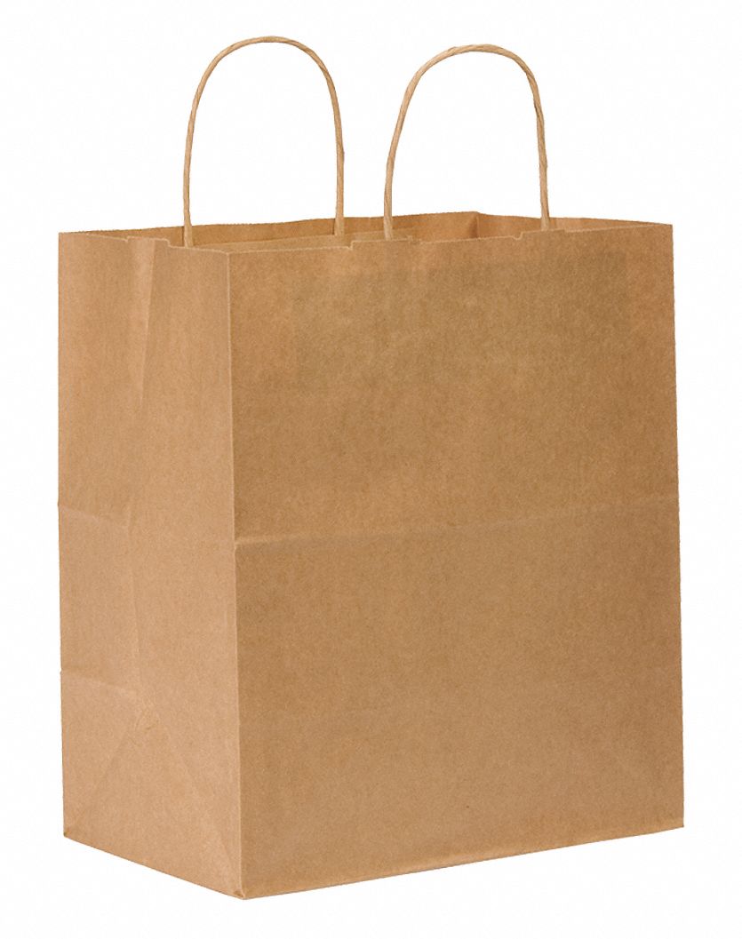 GRAINGER APPROVED Flat Brown Shopping Bag 6 3/4 inD x 10 inW x 12 inL ...