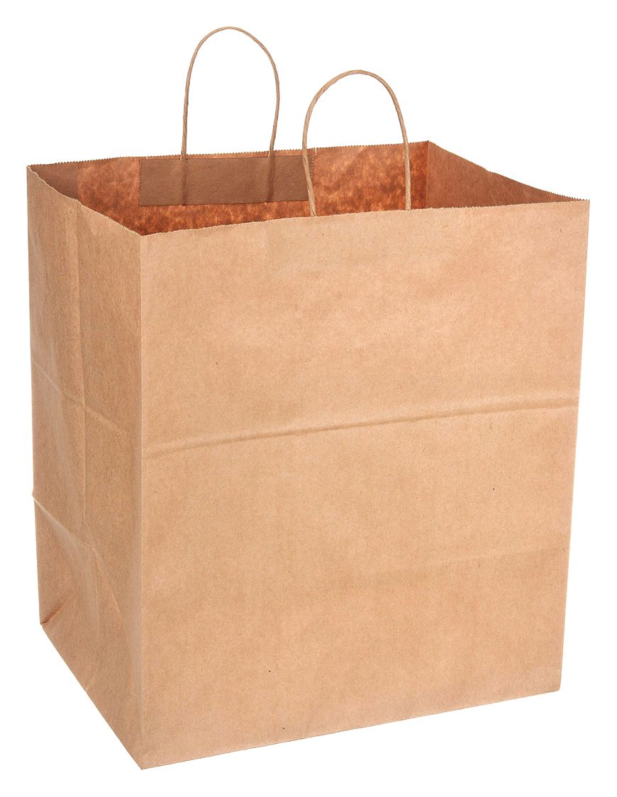 Shopping Bag: 14 in Wd, 10 in Dp, 15 3/4 in Ht, Std Merchandise Bag, Kraft, 200 PK