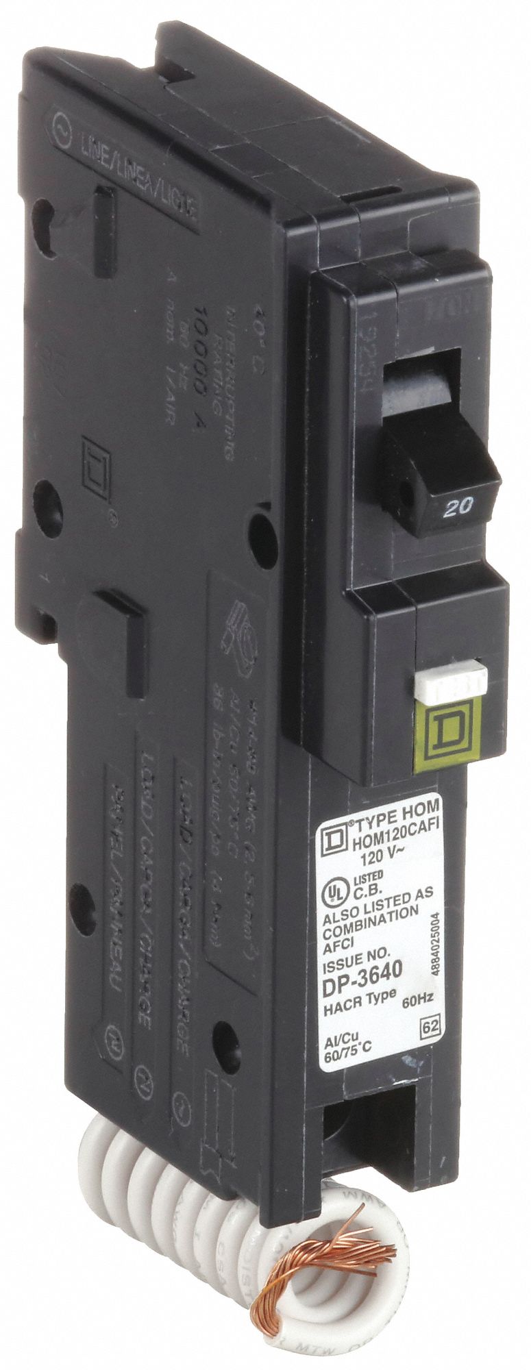 Miniature Circuit Breaker: 20 A, 120V AC, Single Phase, 10kA at 120V AC, 1 Poles