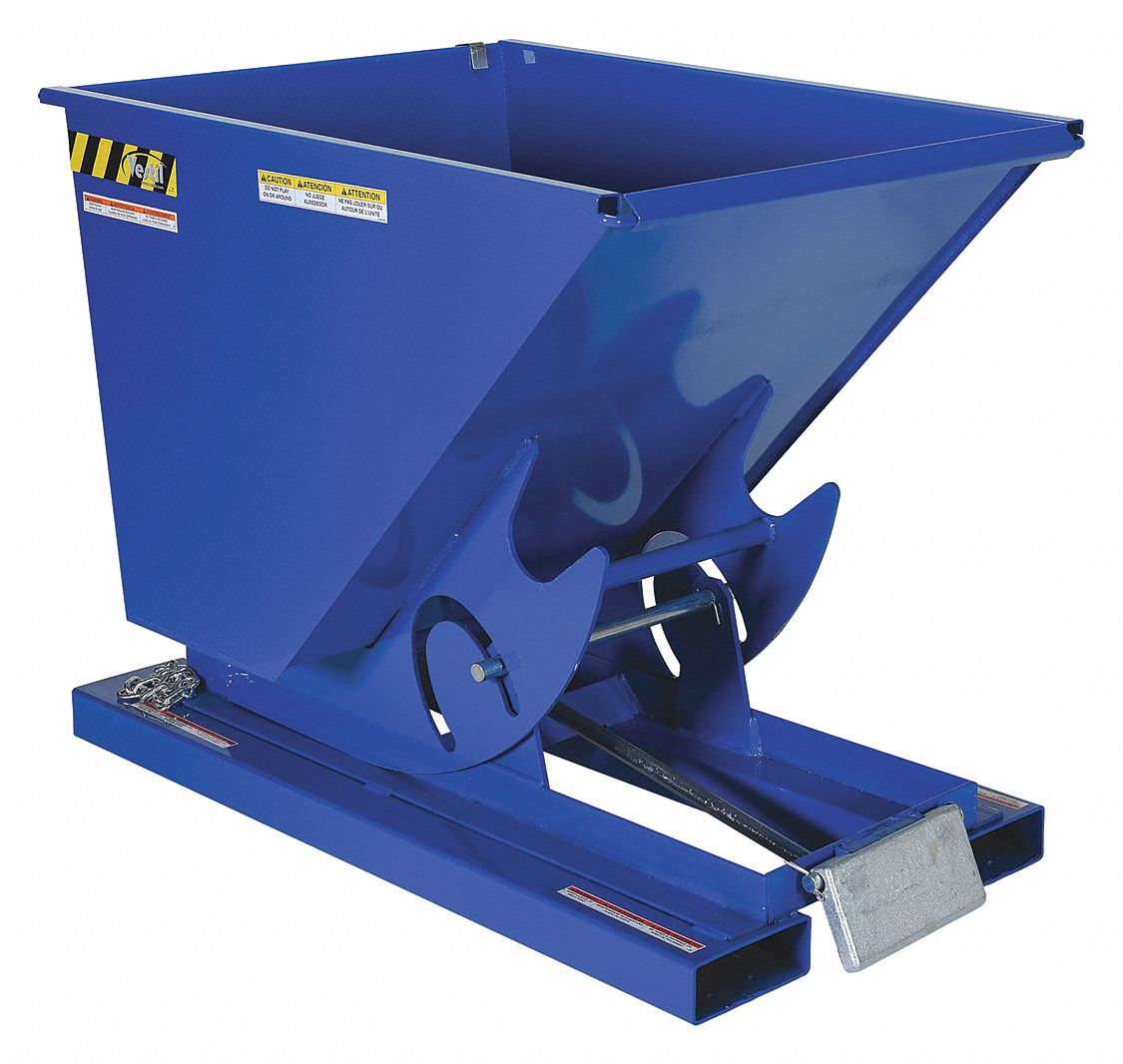 SELF DUMPING HOPPER, BLUE, 33 1/4 IN W X 38 1/16 IN H X 51 9/16 IN L, POWDER COATED FINISH